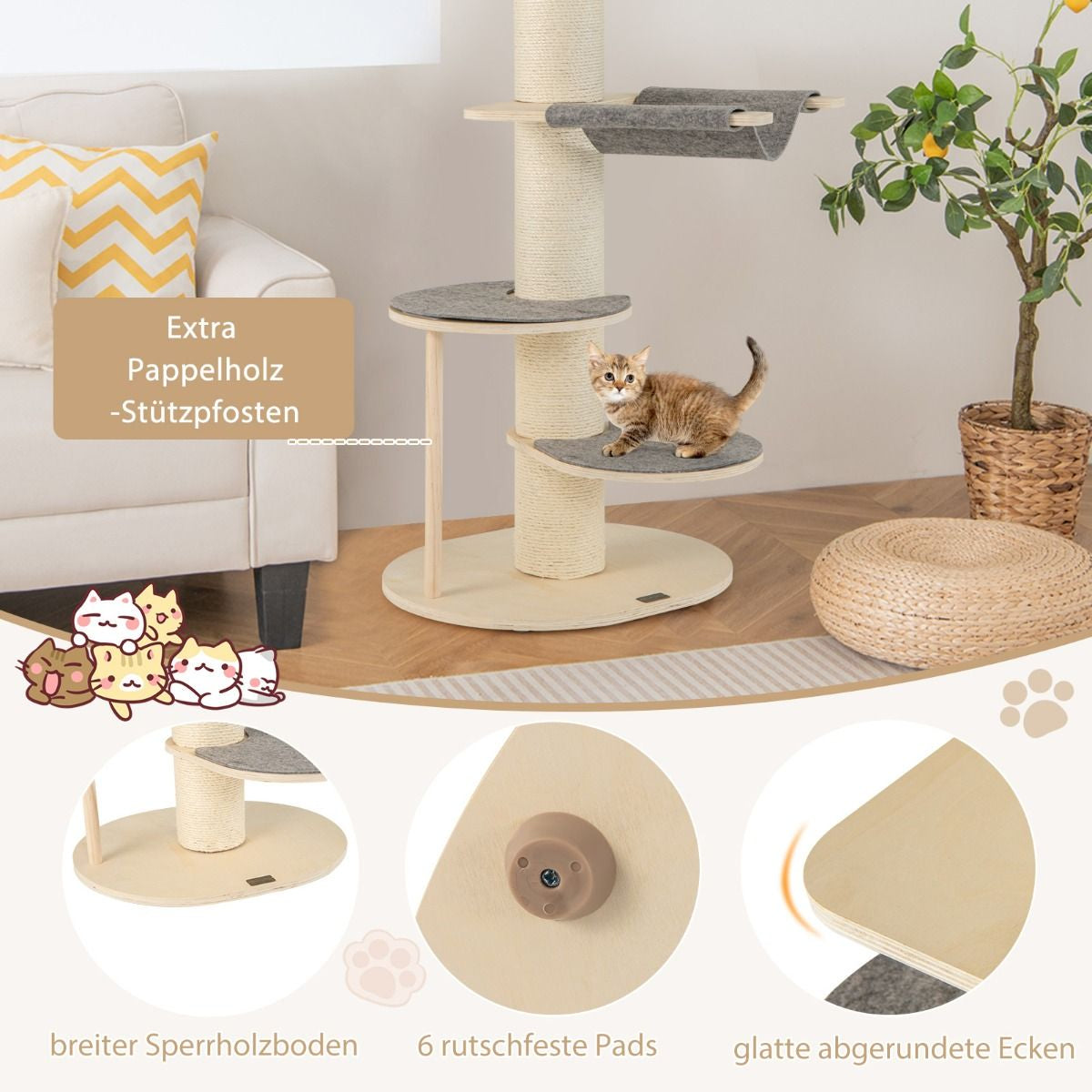 120 cm Cat Tree with Hammock, 3 Platforms, and Sisal Carpet in Gray