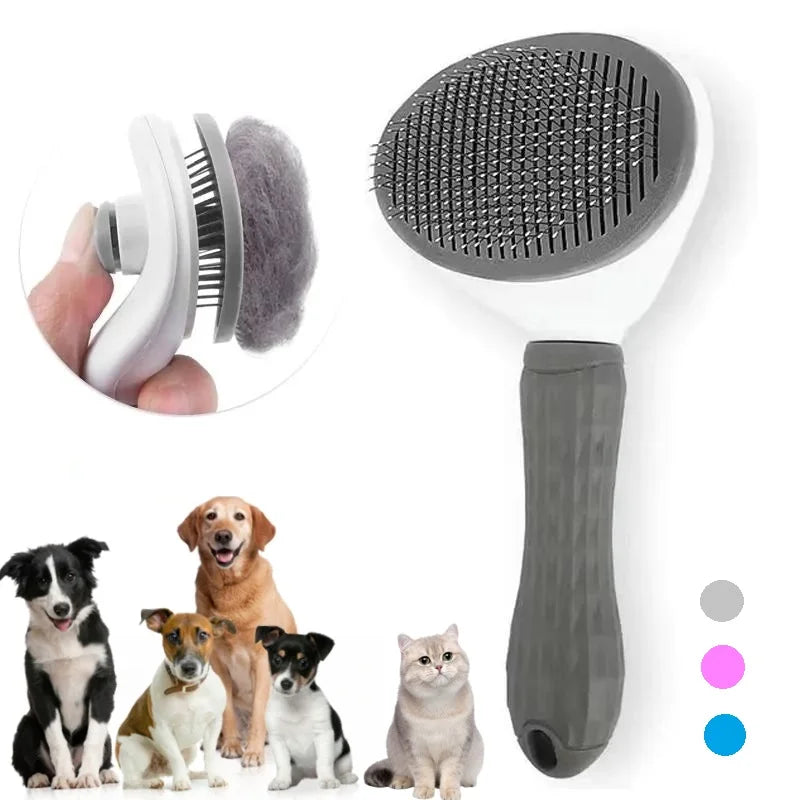 Self-Cleaning Pet Hair Removal Comb for Cats and Dogs - Grooming Slicker Brush and Pet Accessories