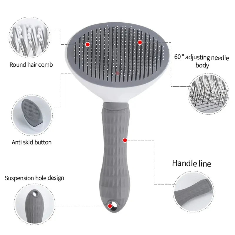 Self-Cleaning Pet Hair Removal Comb for Cats and Dogs - Grooming Slicker Brush and Pet Accessories