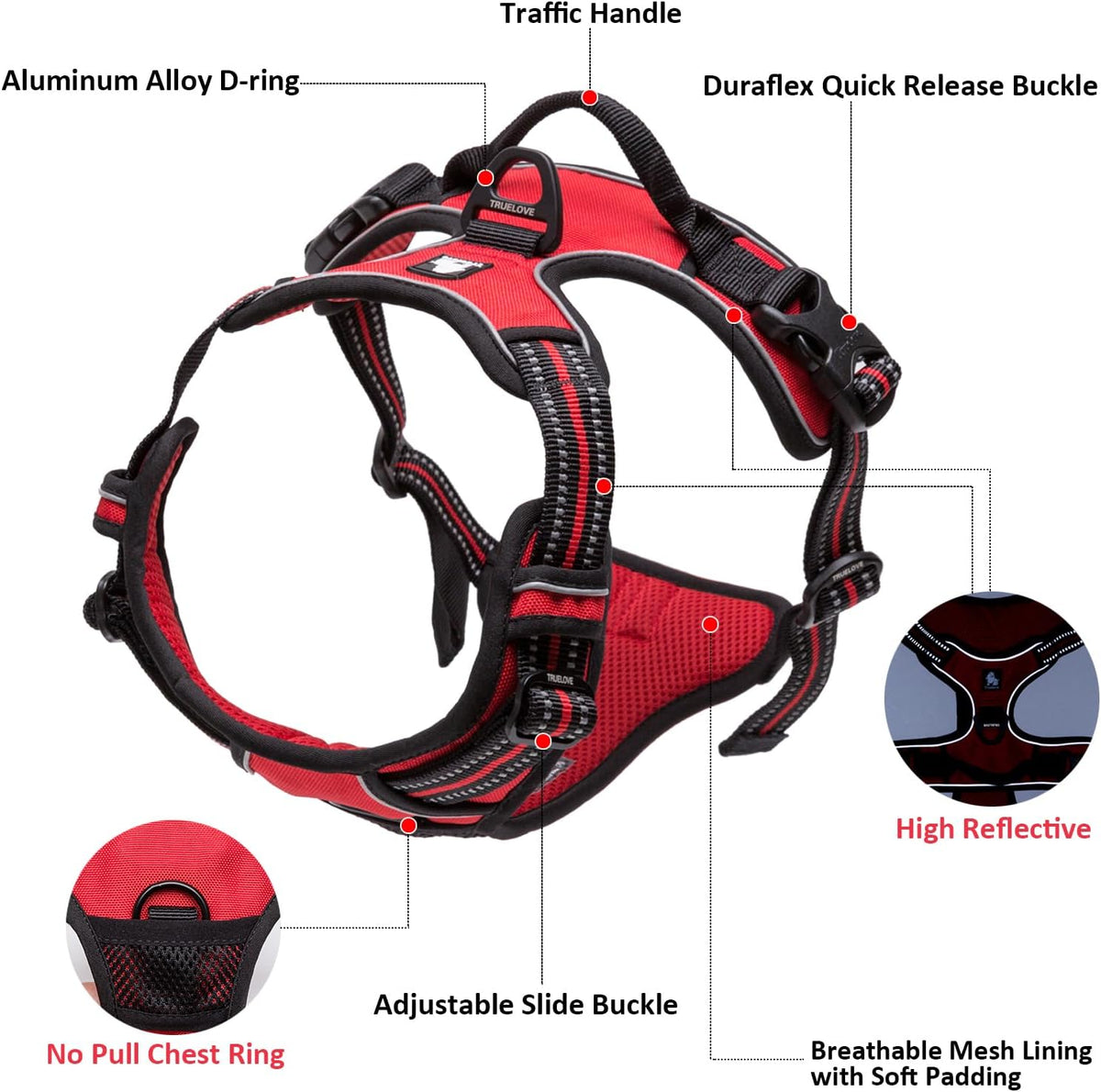 Truelove TLH5651 Adjustable No-Pull Dog Harness - Reflective Vest for Comfortable Control in Royal Blue, Medium Size