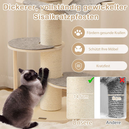 120 cm Cat Tree with Hammock, 3 Platforms, and Sisal Carpet in Gray