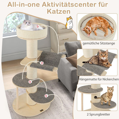 120 cm Cat Tree with Hammock, 3 Platforms, and Sisal Carpet in Gray