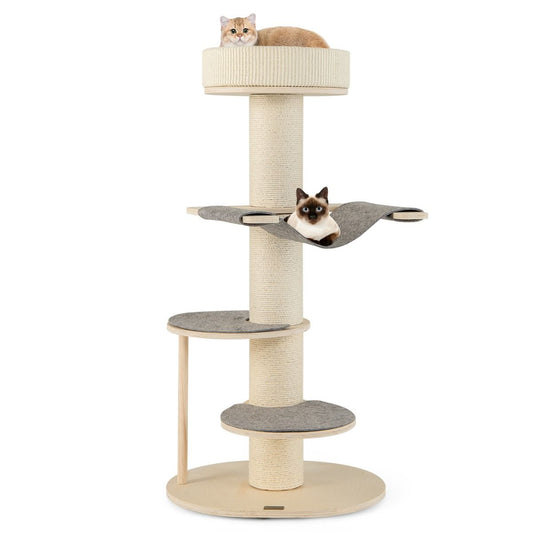 120 cm Cat Tree with Hammock, 3 Platforms, and Sisal Carpet in Gray