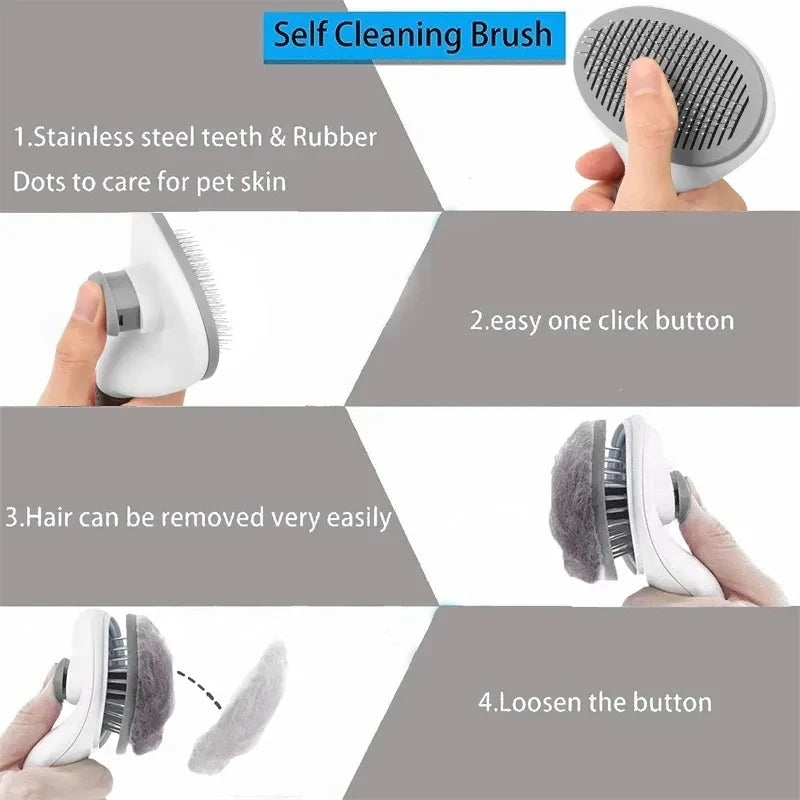 Self-Cleaning Pet Hair Removal Comb for Cats and Dogs - Grooming Slicker Brush and Pet Accessories