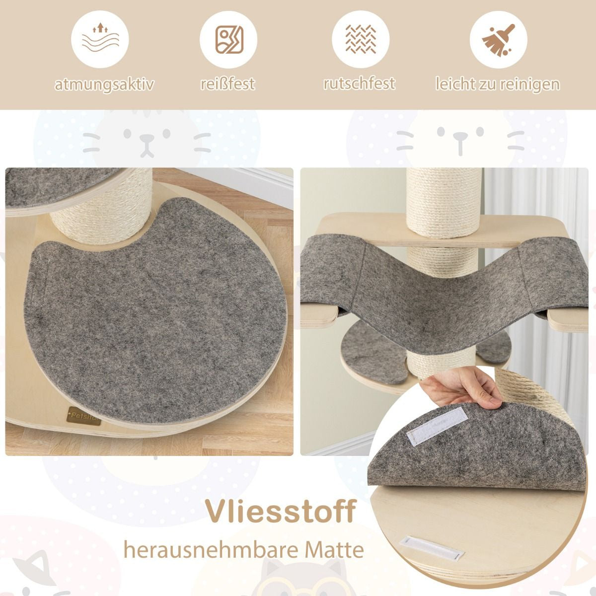 120 cm Cat Tree with Hammock, 3 Platforms, and Sisal Carpet in Gray