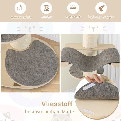 120 cm Cat Tree with Hammock, 3 Platforms, and Sisal Carpet in Gray