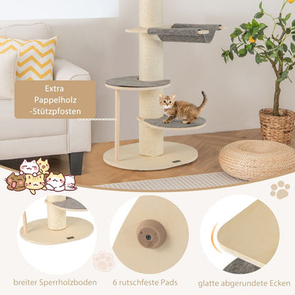 120 cm Cat Tree with Hammock, 3 Platforms, and Sisal Carpet in Gray