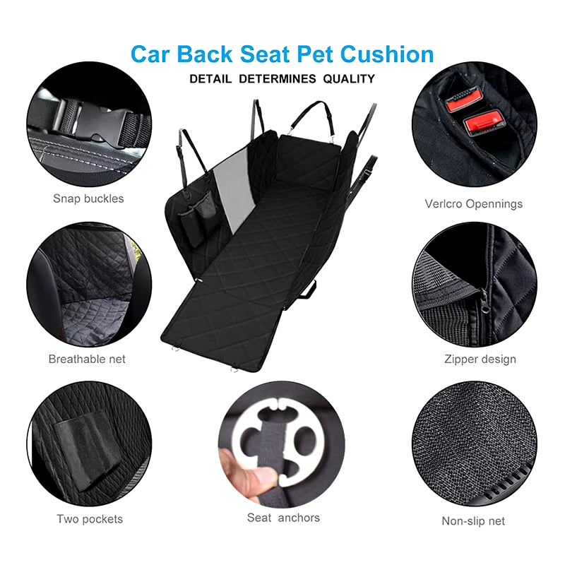 Double Zipper Waterproof Pet Seat Pad for Cars - 143x153CM, Dirt Resistant, Compatible with Multiple Models, Solid Color Rear Seat Cushion